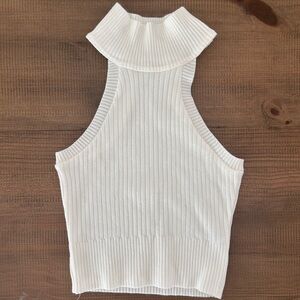 Debut White Ribbed Sleeveless Top